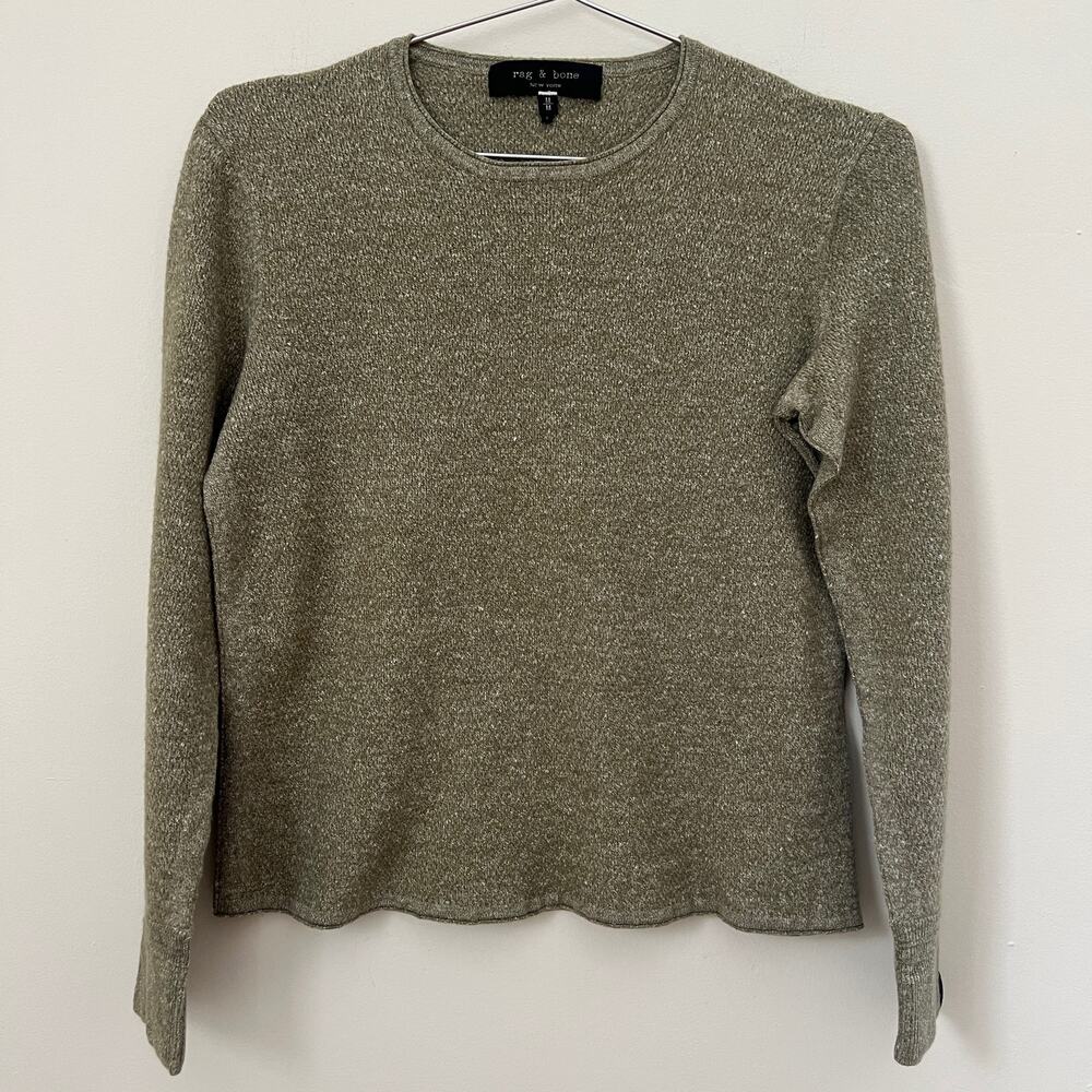 RAG & BONE Womens Crewneck Long Sleeve Knit Green Top Size M